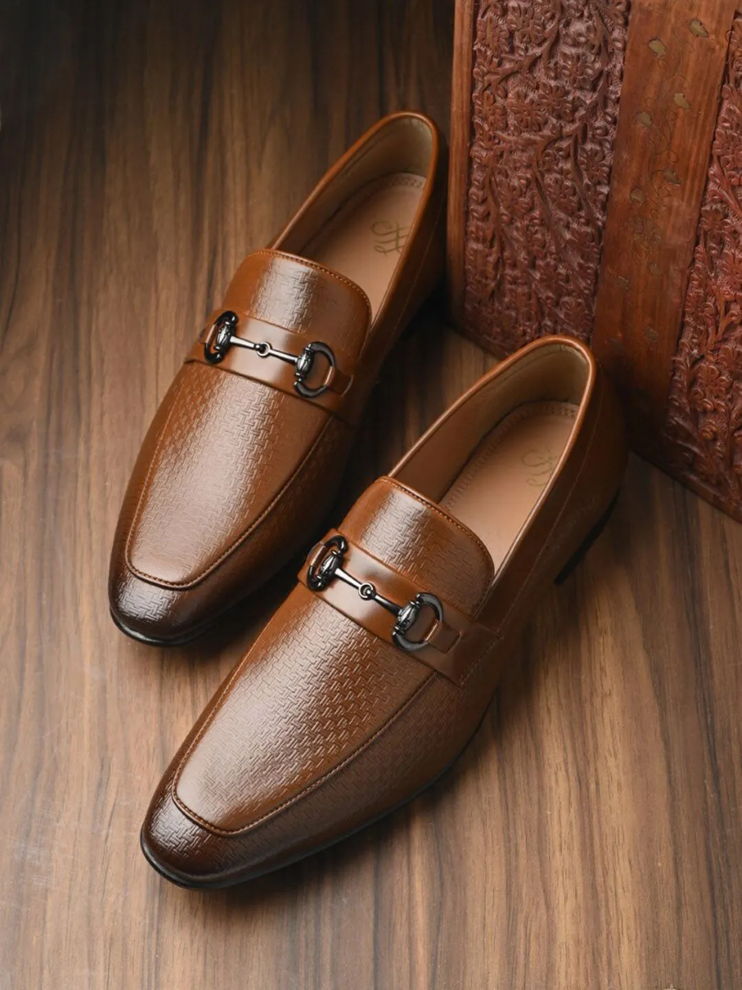 House of Pataudi Men Textured Formal Slip On Loafers