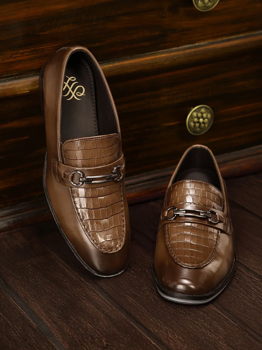 House of Pataudi Men Textured Formal Horsebit Loafers